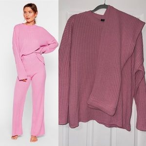 New Ribbed Sweater and Pants Lounge Set Pink Small